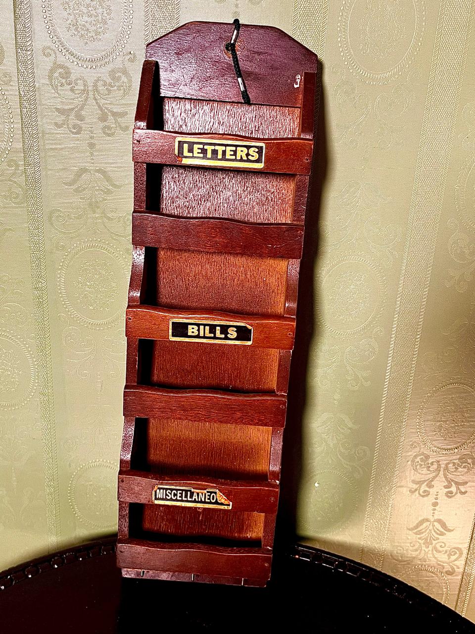 Vintage Wooden Wall Letter & Bill Organizer 44cm