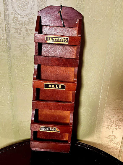 Vintage Wooden Wall Letter & Bill Organizer 44cm