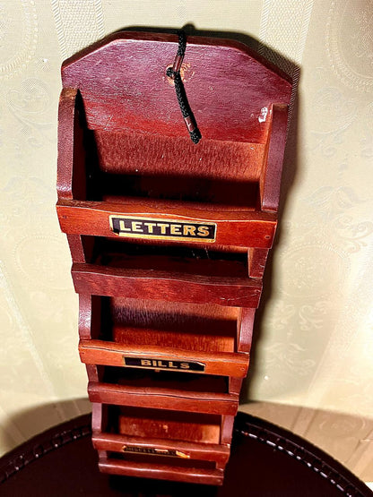 Vintage Wooden Wall Letter & Bill Organizer 44cm