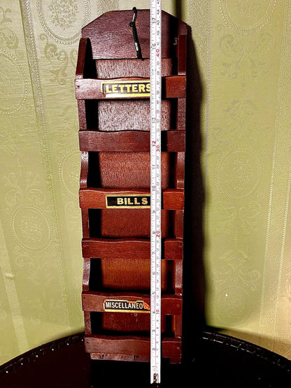 Vintage Wooden Wall Letter & Bill Organizer 44cm