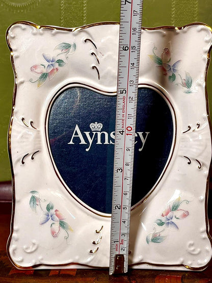 Aynsley Floral Heart Photo Frame Cream Gold 16cm