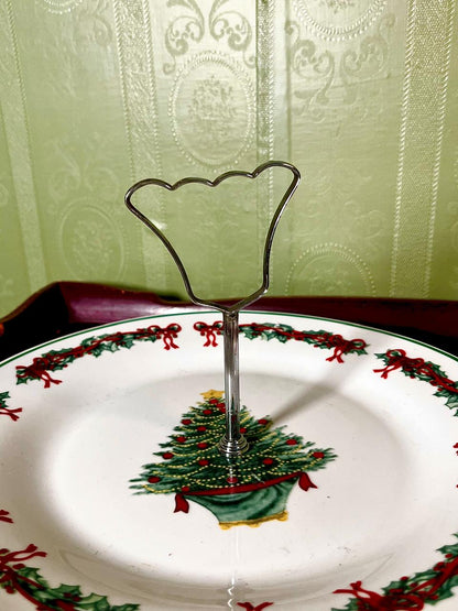 Vintage Christmas Tree Serving Plate with Handle, 10 Inch
