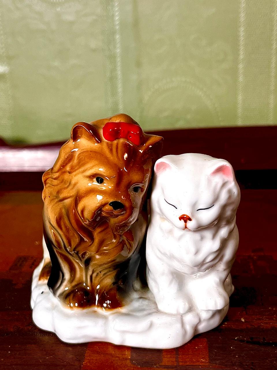 Vintage Dog & Cat Ceramic Figurine, 4 Inch