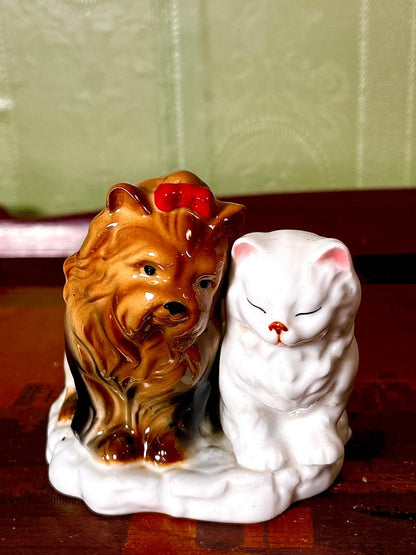 Vintage Dog & Cat Ceramic Figurine, 4 Inch