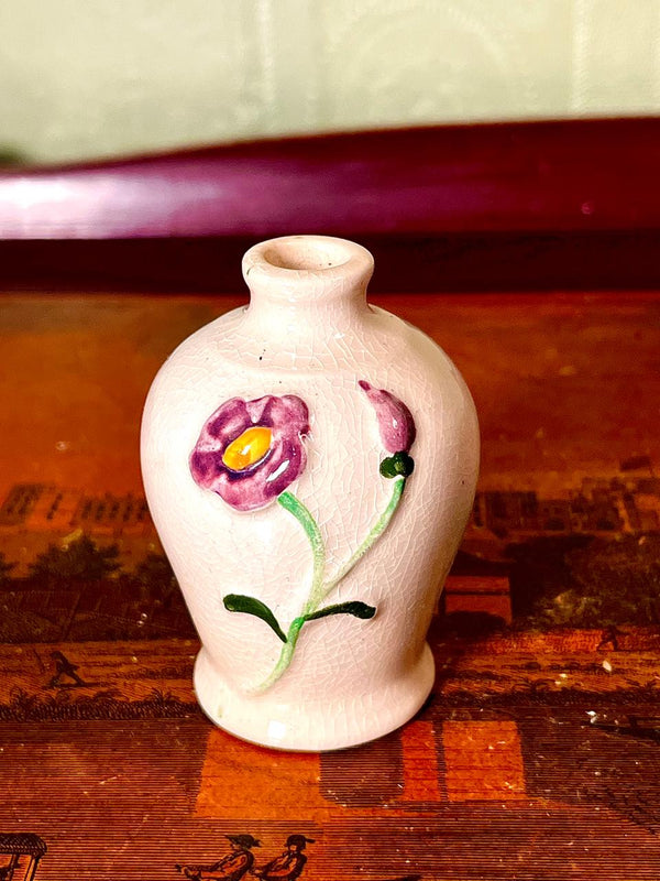 Vintage Floral Ceramic Bud Vase, 3 Inch