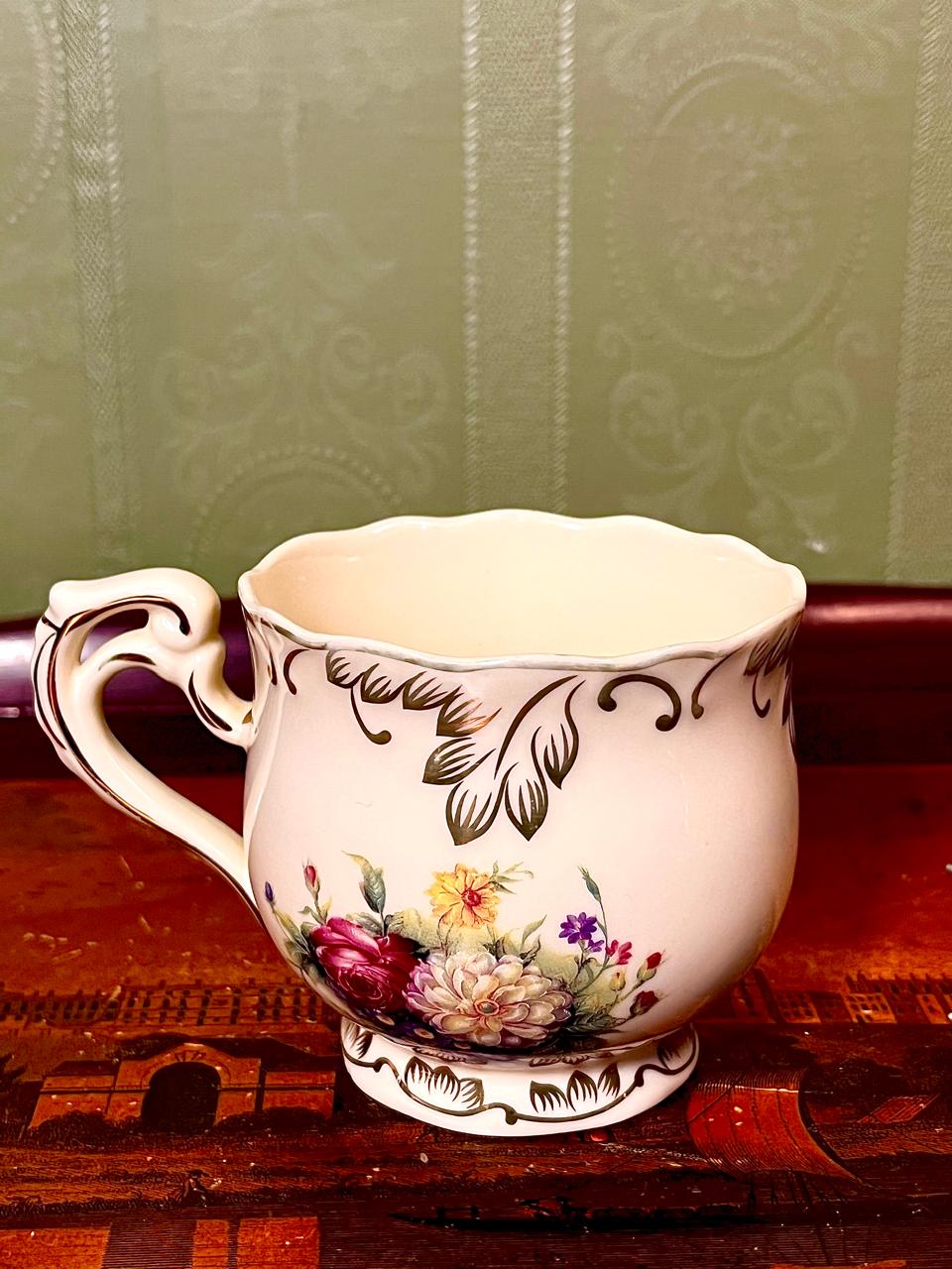 Floral Ceramic Mug with Ornate Handle Approx. 4 Inch
