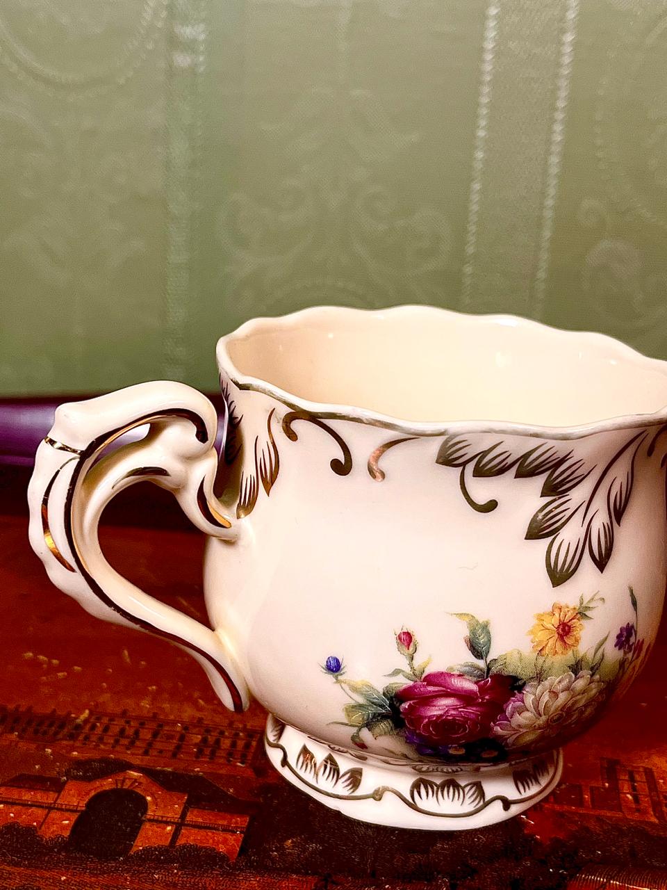 Floral Ceramic Mug with Ornate Handle Approx. 4 Inch