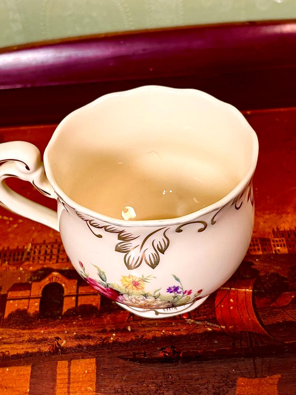 Floral Ceramic Mug with Ornate Handle Approx. 4 Inch