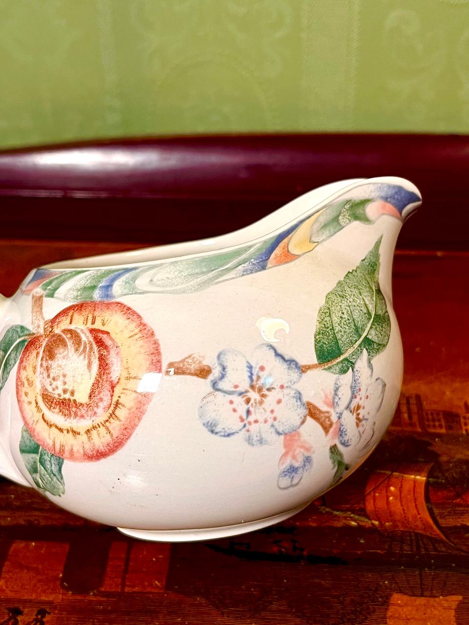 Vintage Floral Ceramic Gravy Boat Sauce Jug Approx. 6 Inch