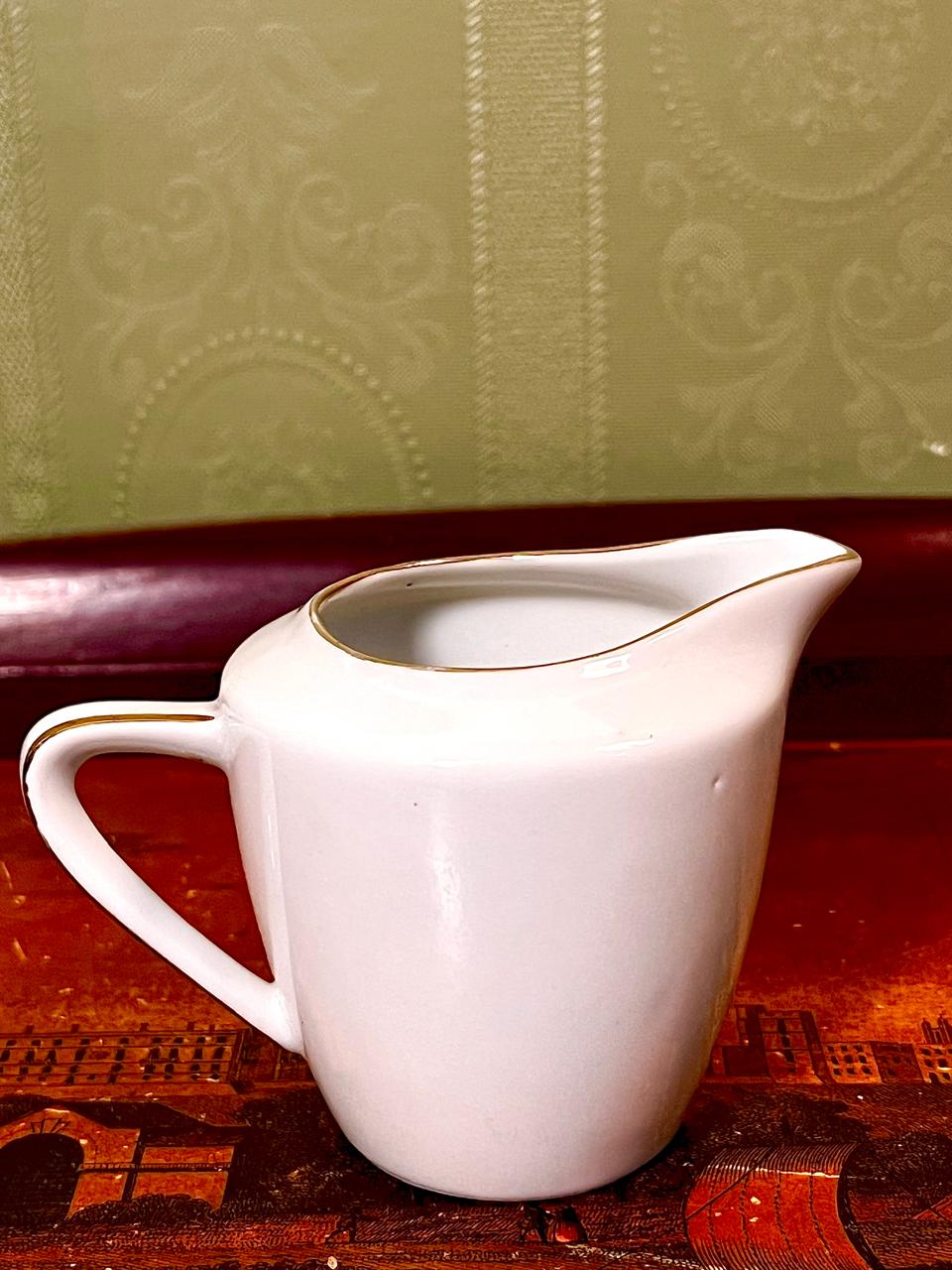White Ceramic Milk Jug Gold Trim Approx. 3.25 Inch