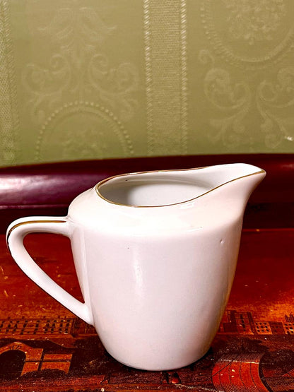 White Ceramic Milk Jug Gold Trim Approx. 3.25 Inch