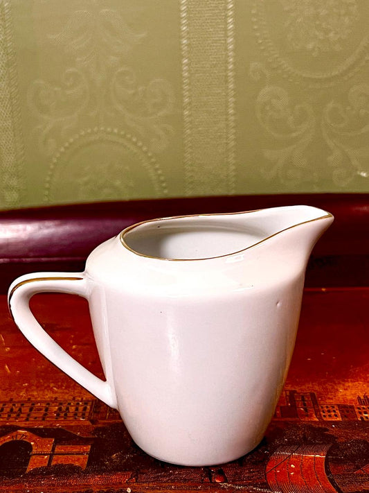 White Ceramic Milk Jug Gold Trim Approx. 3.25 Inch