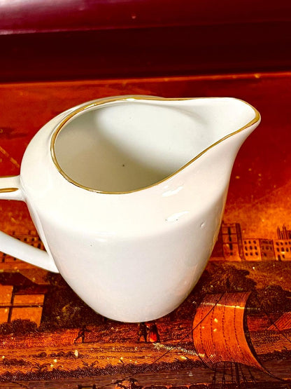White Ceramic Milk Jug Gold Trim Approx. 3.25 Inch