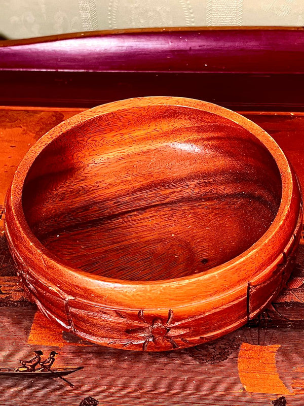 Carved Wooden Bowl Floral Motif Approx. 6 Inch
