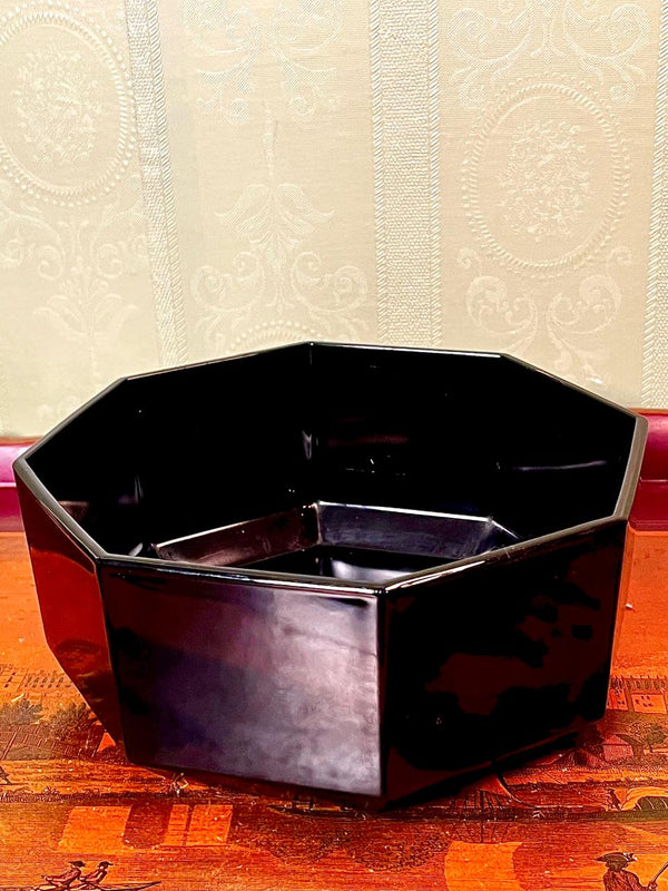 Vintage Black Octagonal serving Bowl Large 8 Inch