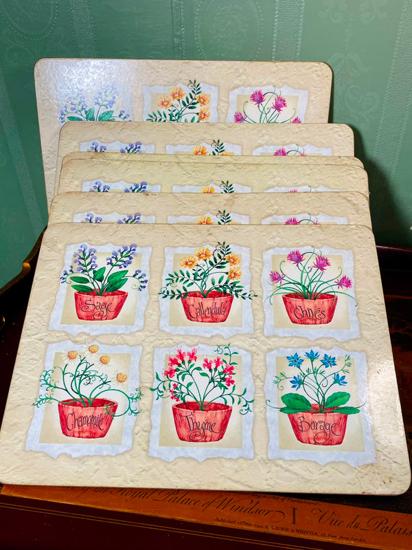 Vintage Floral Herb Placemats Set of 6 Approx. 11 Inch Wide