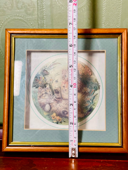 Vintage Cat & Floral Framed Print Approx. 17 Inch