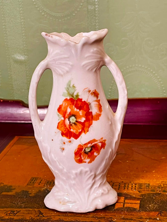 Orange Floral Double-Handled Decorative Vase 12.5cm