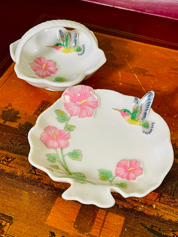 Vintage Floral Basket Bowl & Tray Set Made in England 10 cm 2 Pieces