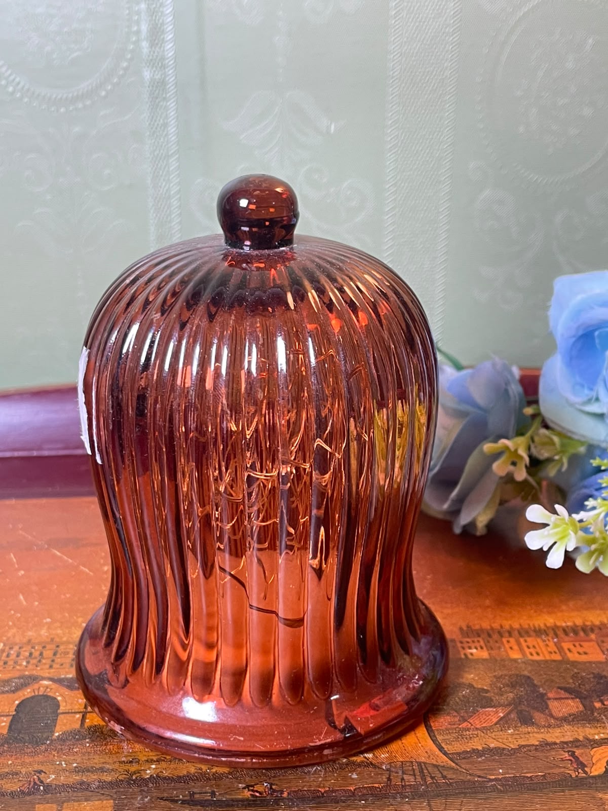 IKEA Stråla Red Ribbed Crystal LED Decorative Light 13 cm