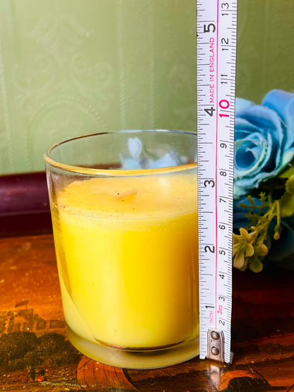 Yellow Wax Candle in Clear Crystal Tumbler 9 cm