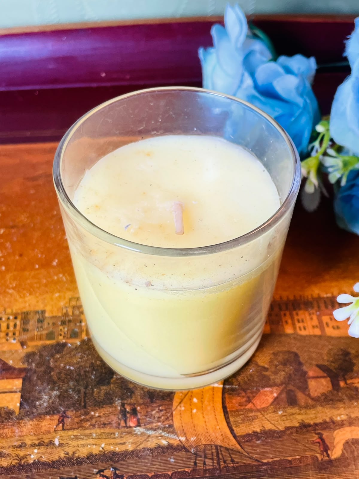 Yellow Wax Candle in Clear Crystal Tumbler 9 cm