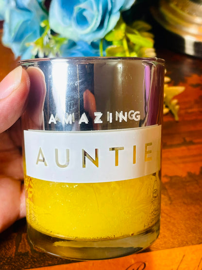 Amazing Auntie Yellow Candle in Clear Crystal Holder 9 cm