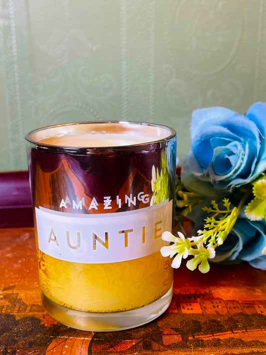 Amazing Auntie Yellow Candle in Clear Crystal Holder 9 cm