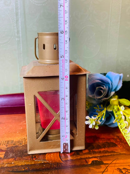 Metal Lantern Candle Holder with Red Candle 15 cm