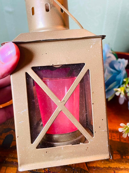 Metal Lantern Candle Holder with Red Candle 15 cm