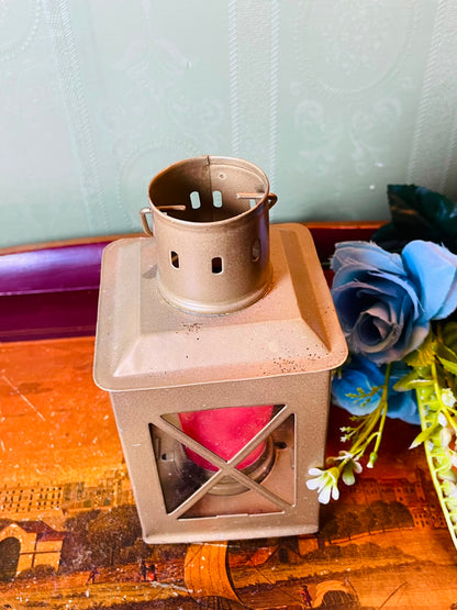 Metal Lantern Candle Holder with Red Candle 15 cm