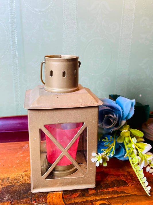 Metal Lantern Candle Holder with Red Candle 15 cm