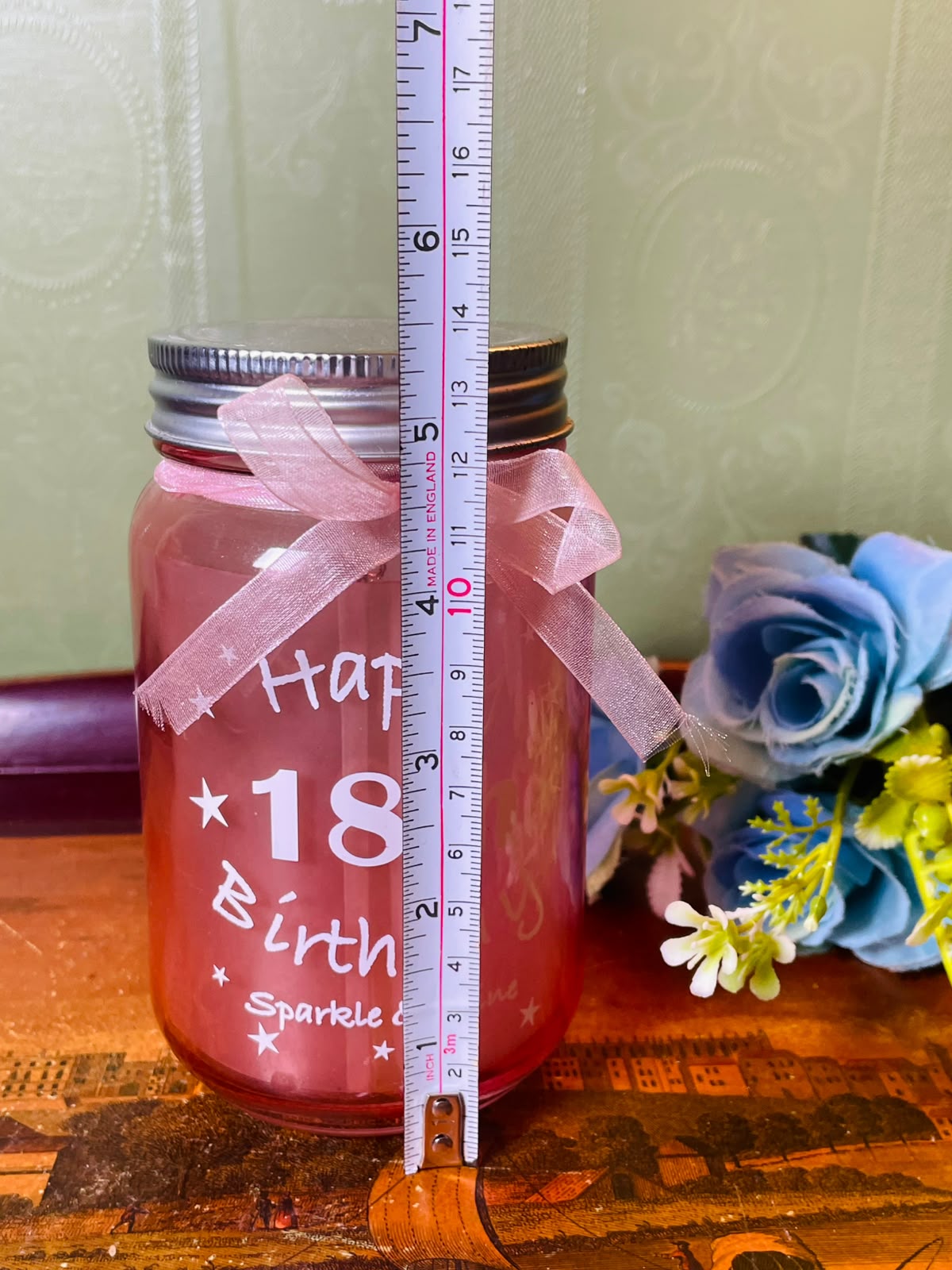 Pink 18th Birthday LED Crystal Jar Light 13 cm