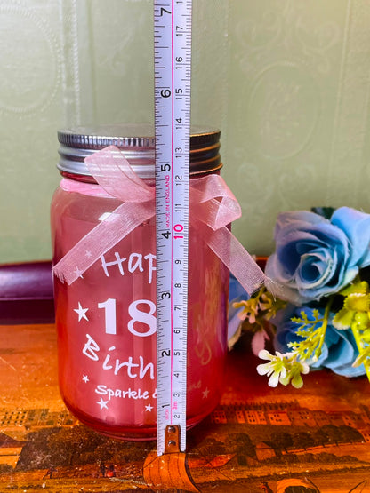 Pink 18th Birthday LED Crystal Jar Light 13 cm