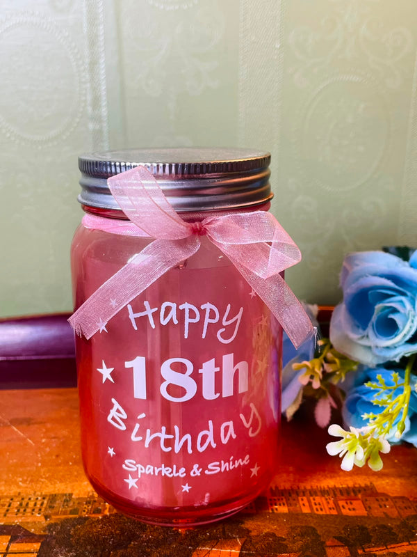 Pink 18th Birthday LED Crystal Jar Light 13 cm