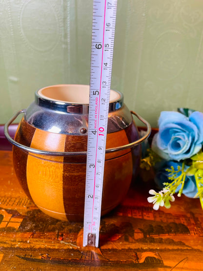 Wooden Barrel Candle Holder with Metal Handle 13 cm