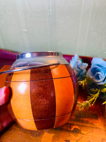 Wooden Barrel Candle Holder with Metal Handle 13 cm