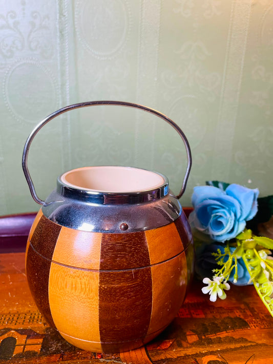 Wooden Barrel Candle Holder with Metal Handle 13 cm