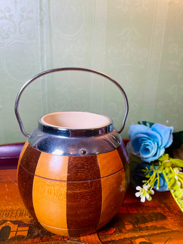 Wooden Barrel Candle Holder with Metal Handle 13 cm
