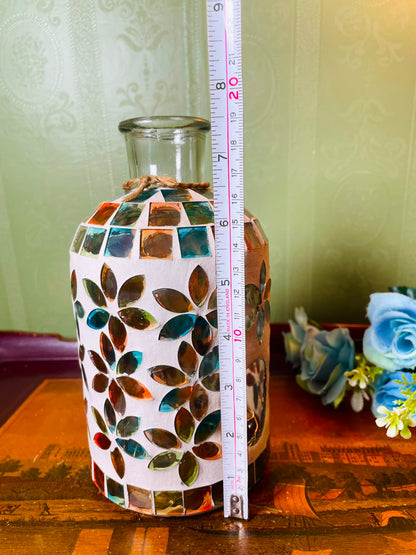 Multicolour Floral Mosaic Glass Decorative Bottle Vase 19 cm