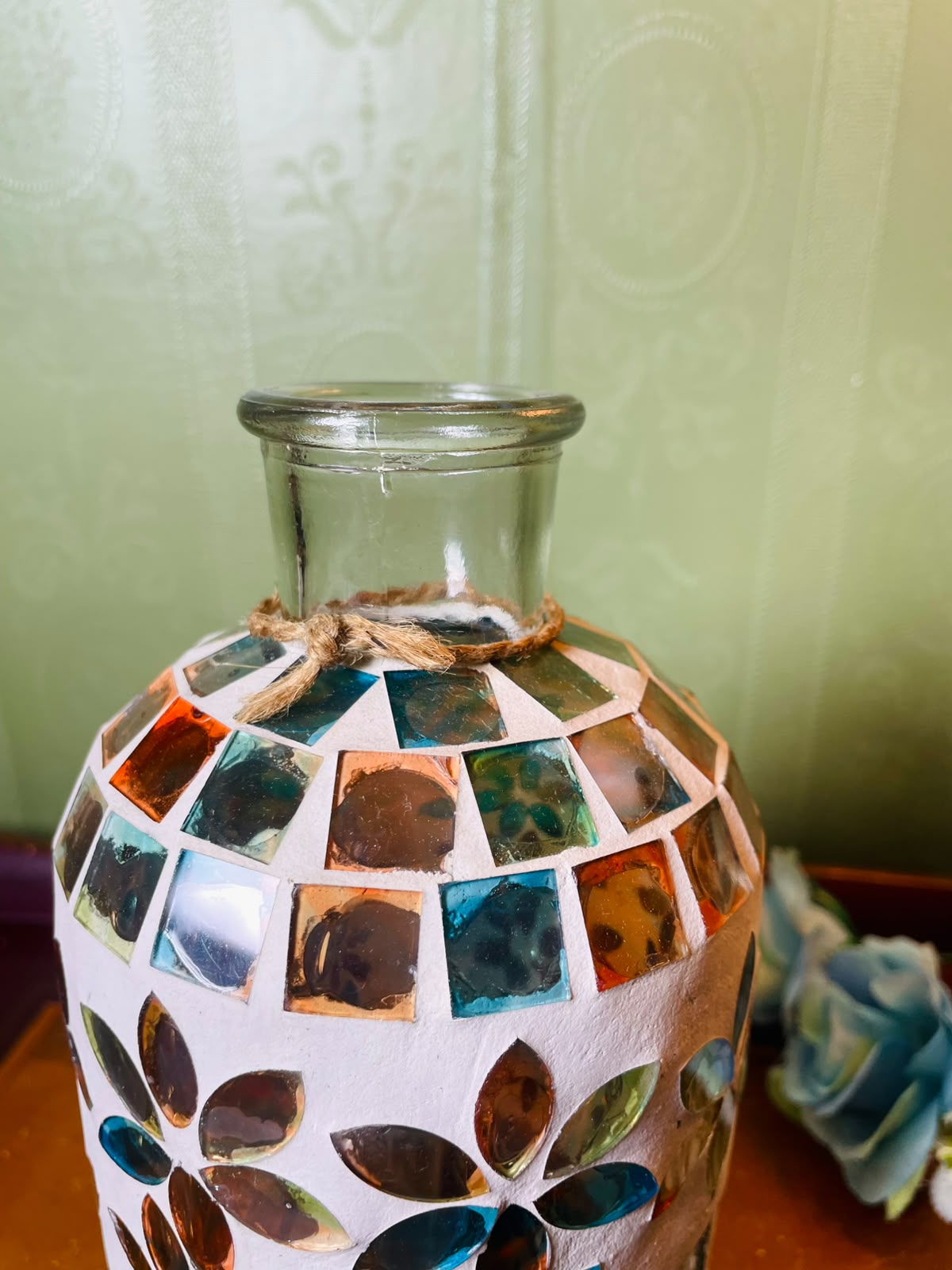 Multicolour Floral Mosaic Glass Decorative Bottle Vase 19 cm