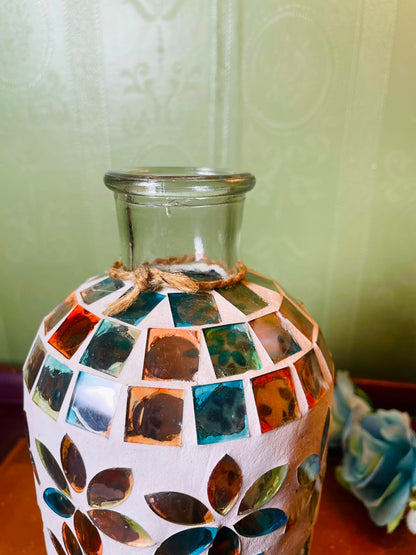 Multicolour Floral Mosaic Glass Decorative Bottle Vase 19 cm