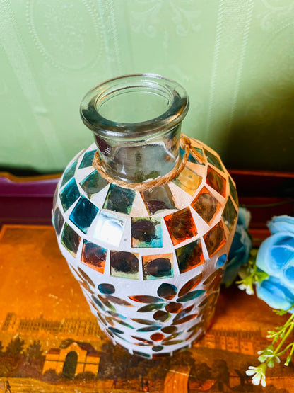 Multicolour Floral Mosaic Glass Decorative Bottle Vase 19 cm