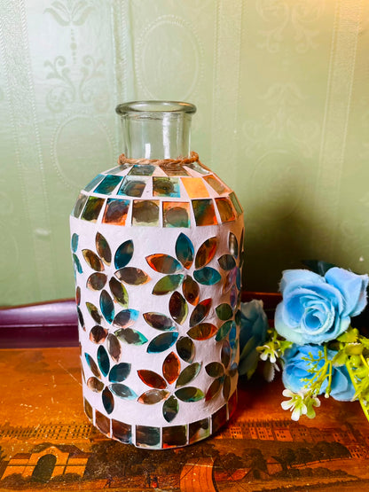 Multicolour Floral Mosaic Glass Decorative Bottle Vase 19 cm