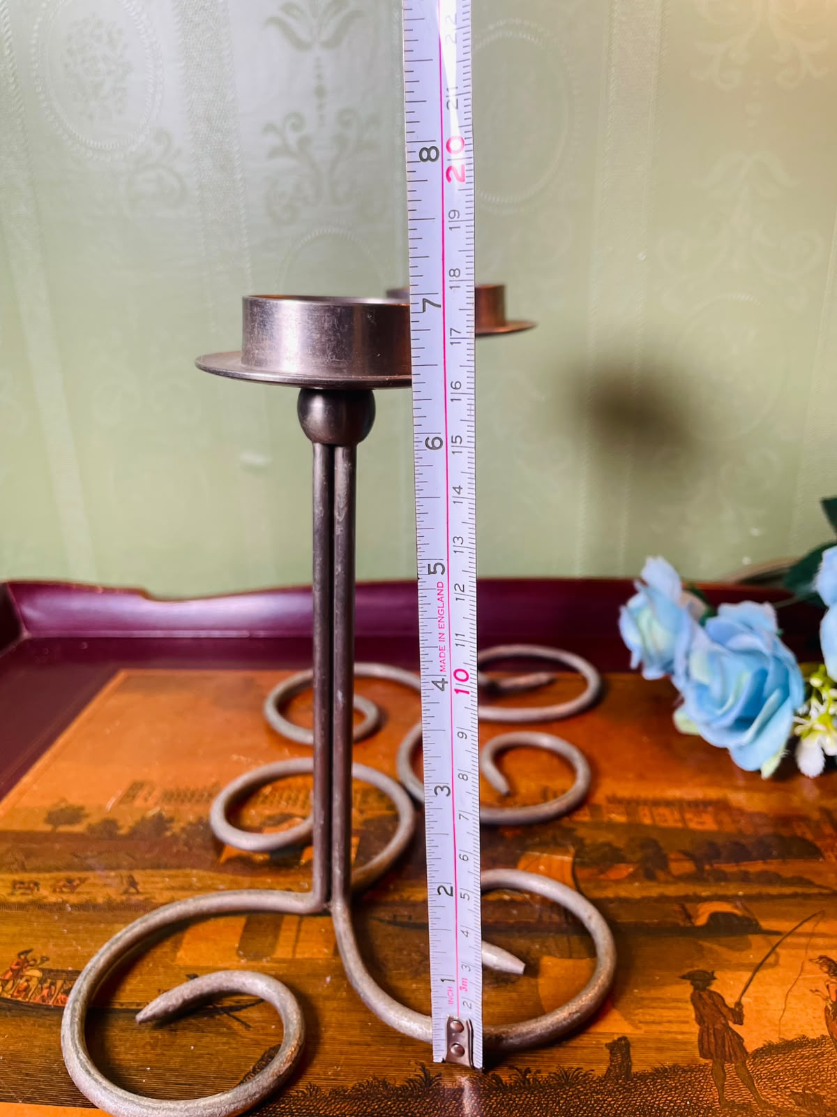 Pair of Metal Scroll Candle Holders 18 cm