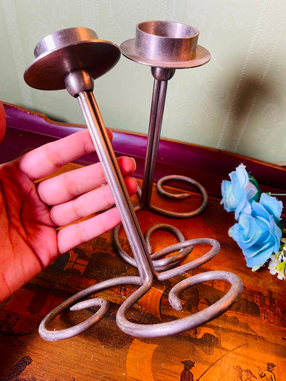Pair of Metal Scroll Candle Holders 18 cm
