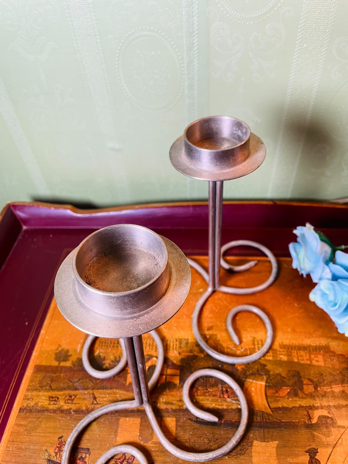 Pair of Metal Scroll Candle Holders 18 cm