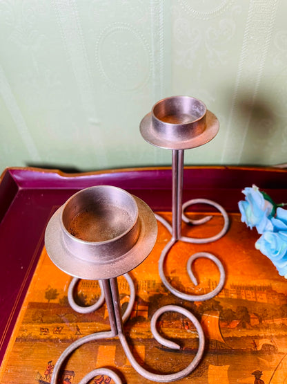 Pair of Metal Scroll Candle Holders 18 cm