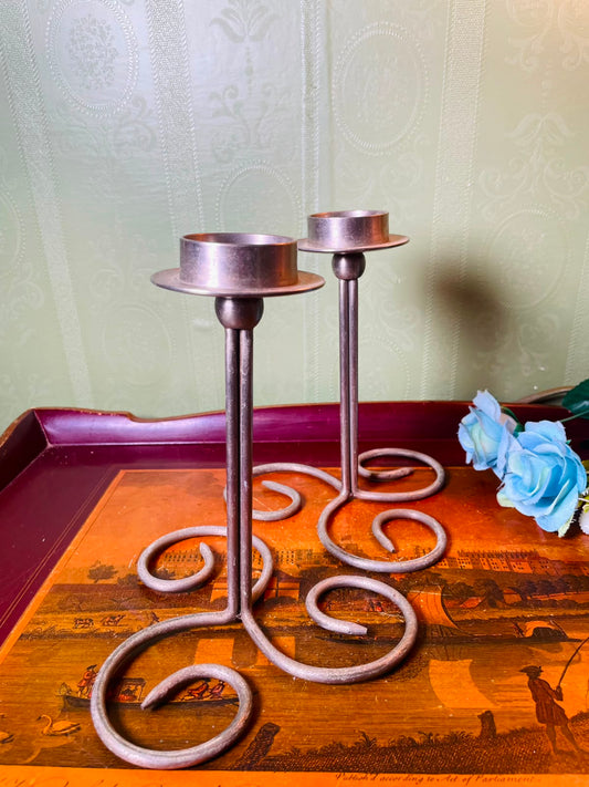 Pair of Metal Scroll Candle Holders 18 cm