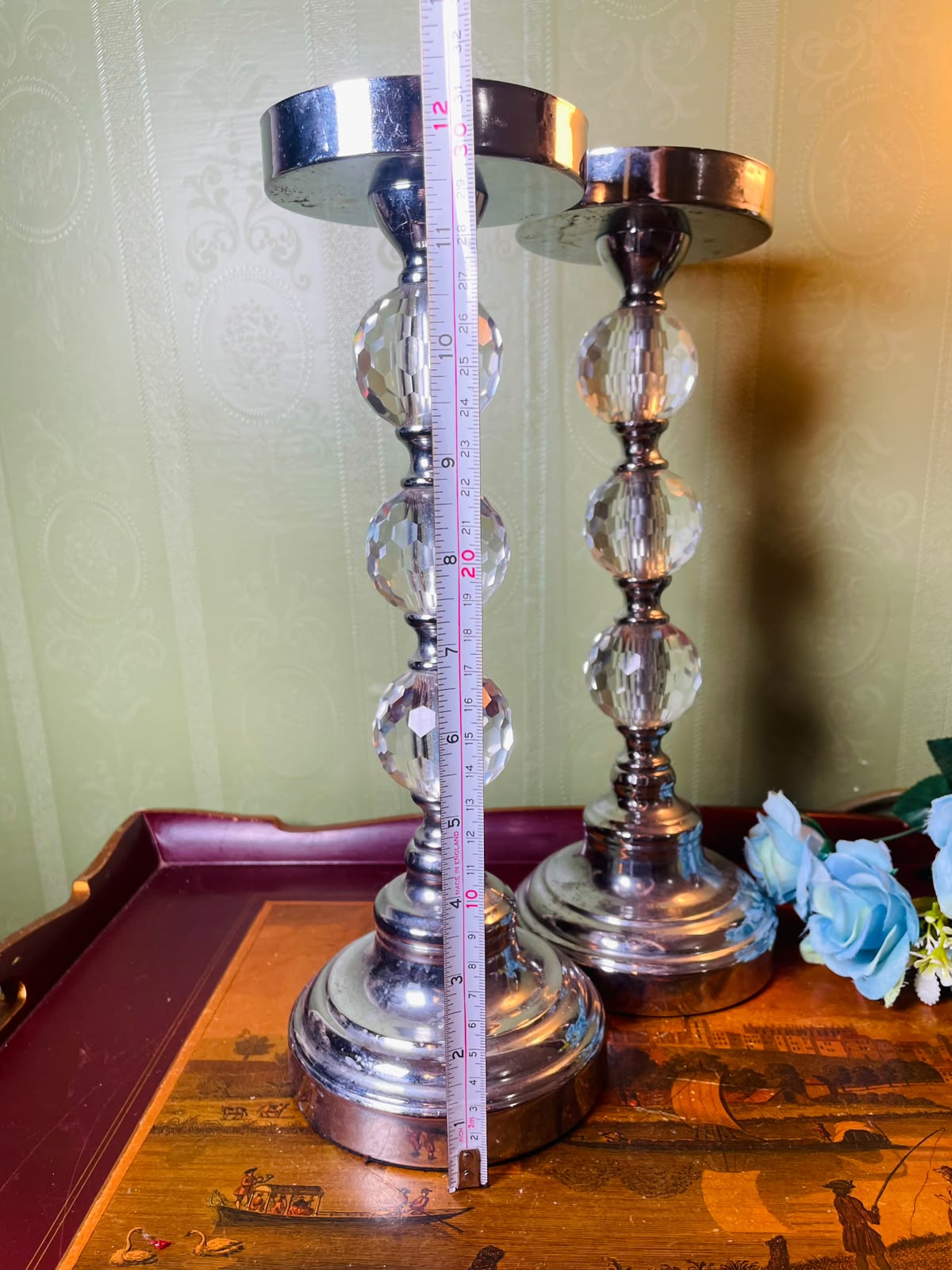 Pair of The Range Crystal & Metal Hurricane Stands 46 cm